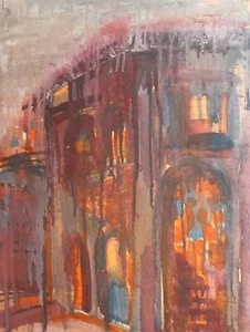 Vintage Expressionistisches Stadtbild Ölgemälde - Bild 1 von 11