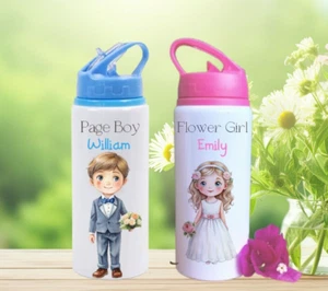 Botella de agua personalizada Flower Girl Page Boy, regalo de boda, niños bebiendo - Imagen 1 de 2
