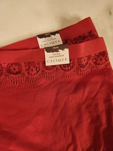 NEW 30/32 Cacique Cotton High-Leg Brief Set Of 2 Solid Red With Lace - Picture 1 of 2