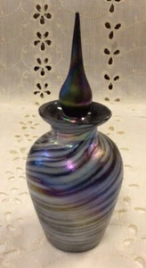 Vintage Handcrafted Purple Blue Swirled Art Glass Perfume Bottle w/Stopper - Picture 1 of 9