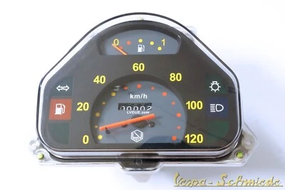 VESPA Tacho - 120 km/h / Gelb - PK 50-125 XL2 / XL FL / HP - Tachometer Schwarz - Bild 1 von 2