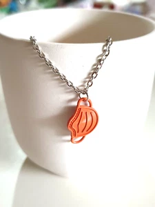 Cute Orange Enamel Novelty Surgical Mask Charm Pendant Silver tone Necklace - Picture 1 of 7