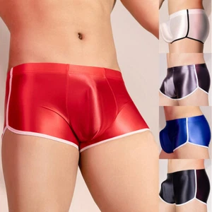 Men's Oil Shiny Glossy Boxer Briefs Underwear U Pouch Trunks Stretch Shorts US . - Picture 1 of 29