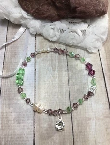 Heilung Amethyst Kristall Perle Swarovski Element Armband mit Strass Charm USA - Bild 1 von 2