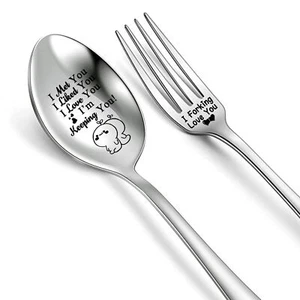 2pc Dinner Spoon And Fork Set Wife Husband Couples Love Birthday Gift Girlfriend - Picture 1 of 6