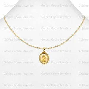 Real 14KT Tri Color Gold CZ Lady Of Guadalupe Medal Pendant Valentino Chain - Picture 1 of 4