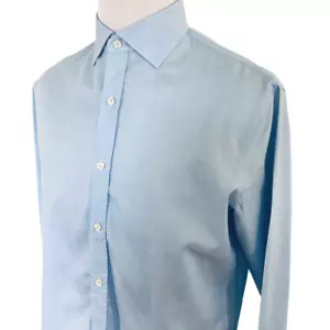 Hickey Freeman Mens Dress Shirt Size L Light Blue Birdseye Long Sleeve Cotton - Picture 1 of 7