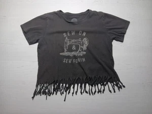 Life is Good T Shirt Womens Medium Gray Sew On Sew Forth Graphic Cropped Altered - Picture 1 of 15