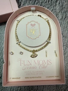 Neu im Karton The Fun Moms Tennis Club Evil Eye Armband 2 Ohrringe Set versilbert - Bild 1 von 9