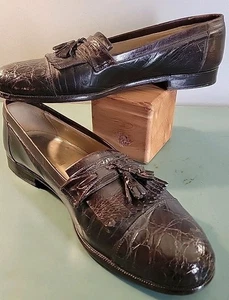 Neiman Marcus Vintage Genuine Crocodile Mens Loafers Size 11 M With Tassels - Picture 1 of 15