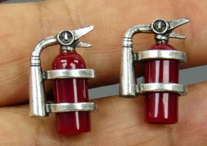 Figural Fire Extinguisher Cufflinks Unbranded Red & Silver - Picture 1 of 11