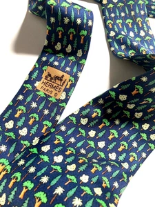 HERMES VINTAGE SEI MODELLI DI ALBERO CRAVATTA PIANTA FORESTA FASCIA ALTA FRANCIA BLU - Foto 1 di 14