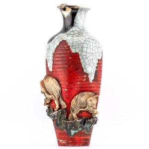 Antique Japanese Sumida Gawa Ceramic Vase Elephant Langyao Ge Type Marked c.1900 - Picture 1 of 13