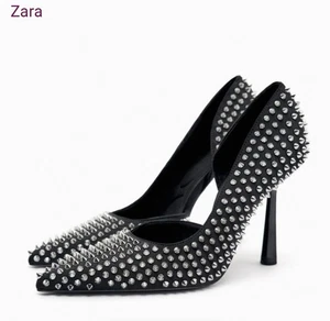 Zara Stud Pumps Black Size 38 - Picture 1 of 8