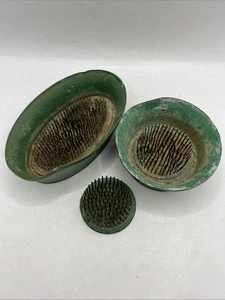 VINTAGE-LOT of 3 STEEL FLOWER FROGS UNMARKED-VERY SHARP & SOLID - Picture 1 of 11