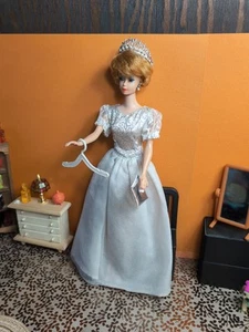Vintage Barbie Clone Outfit - Gown, Metal Tiara, Earrings, Purse, Shoes, Hanger - Picture 1 of 23