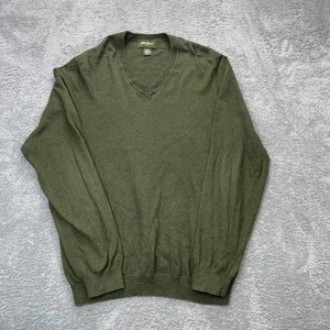 Eddie Bauer Sweater Mens Large Tall Green Cashmere Blend Tight Knit V Neck - Picture 1 of 6