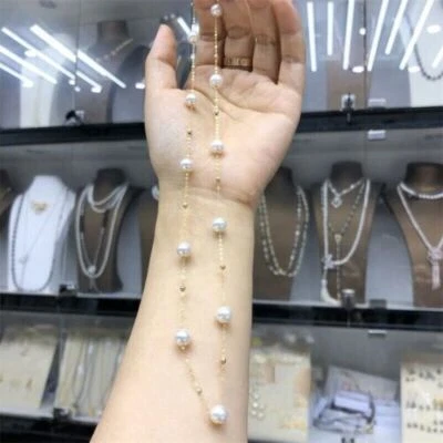 Collar de perlas naturales AKOYA joyas de oro real 7-8 mm oro 14K f Foto 1 de 3