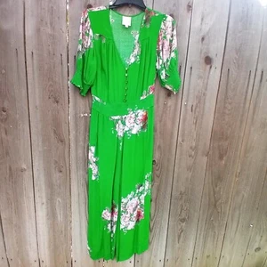 Tracy Reese for Anthropologie Sz 4 Green Floral Crepe Jumpsuit Wide Leg Smocked - Picture 1 of 13