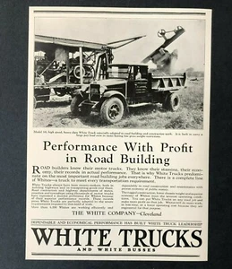 Camiones blancos modelo 58 1929 publicidad construcción de carreteras vintage impresión comercial AD - Imagen 1 de 1