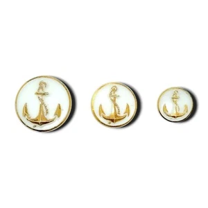 Milk Glass Anchor Buttons Set of 3 Nautical Gold Embossed Self Shank 20L 35L 36L - Picture 1 of 9