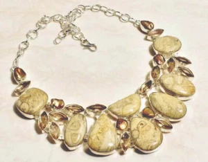 Rock My World Chalcedony Citrine Handmade Big Necklace Jewelry 85 Gms - Picture 1 of 3
