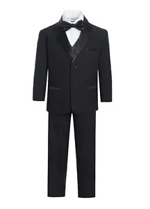 Boys Slim Fit Tuxedo suit 5pc set coat,Satin vest,striated pant,shirt,bow tie  - Picture 1 of 6