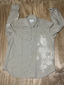 armani exchange Shirt Men XL Beige Collared Button Down Long Sleeve Linen i7 - Picture 1 of 7