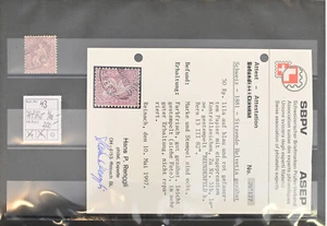 Schweiz - Briefmarke 1881 50 Rappen (Michel Nr. 43), mit Attest - Bild 1 von 3