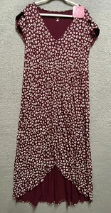 Isabel Maternity Dress Womens 2XL Burgundy Red White Short Sleeve High Low - Picture 1 of 12