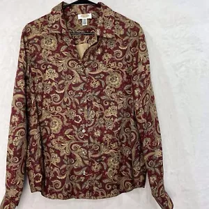Vintage Talbots Paisley Blumen Hemd Damen 16 Knöpfe Wolle Seide weinrot creme USA NEUWERTIG - Bild 1 von 13
