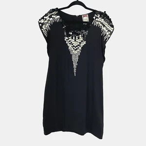Yoana Baraschi Silk Embellished Mini Shift Dress M Black Anthropologie Boho - Picture 1 of 15