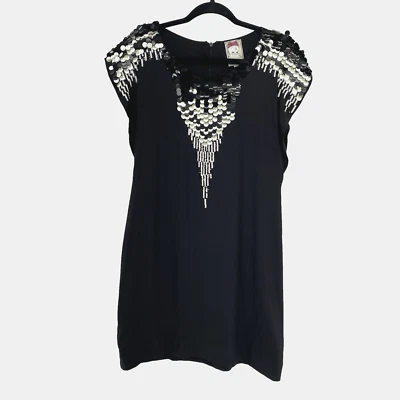 Yoana Baraschi Silk Embellished Mini Shift Dress M Black Anthropologie Boho - Image 1 of 4
