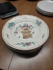 5 Longchamp Cheveuse Dinner Plates 10" French Faience Birdcage Euc Crazing B 138 - Picture 1 of 16