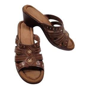 Womens Croft And Barrow Leather Wedge Heel Sandals Size 8.5 M - Picture 1 of 11