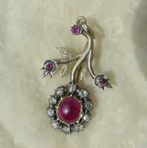 Georgian Antique 1.45 Carat No Heat Ruby Diamond Pendant Gold Silver Giardinetti - Picture 1 of 12