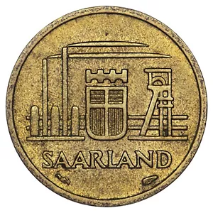Germania 10 Franken 1954 (Territorio Della Saar ) Bronzo-Alluminio moneta - Foto 1 di 2