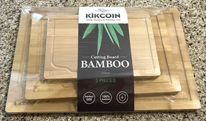 Bamboo Cutting Board 3 Piece Set 9" 12" 15" Wide Juice Grooves Built-In Handles - Picture 1 of 9