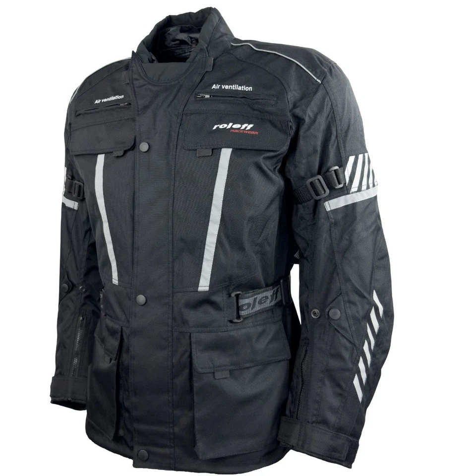 Roleff Racewear lange Motorradjacke in Schwarz mit Protektoren, wasserdicht