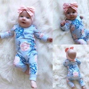 Toddler Baby Girl Romper Long Sleeve One-Pieces Jumpsuit Floral Infant Clothes - Picture 1 of 10