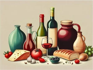 Mural Azulejos Vino Pan Queso Tomates Arte de Pared Cocina Salpicadero Mármol Cerámica - Imagen 1 de 16