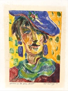 "Woman in the Blue Beret" Artist McCullough Art Original Portrait Painting - Picture 1 of 6