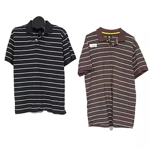 John Deere Mens Size Large Brown & Black Striped Polo Shirts Cotton 2 Pack - Picture 1 of 17