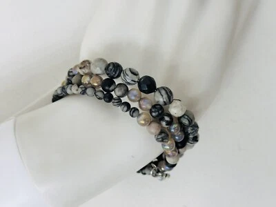 Natural Stones W Glass Stretch 3 Tier Bracelet Multicolored Unisex 1 Sz - Image 1 of 4