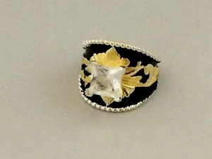 .925 SILVER & GOLD PLATED PRINCESS CUT WHITE SAPPHIRE WEDDING RING SIZE 9 - Picture 1 of 3