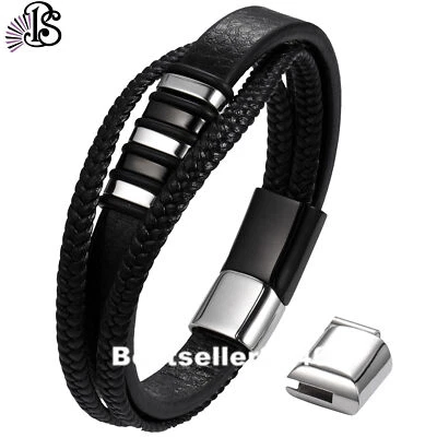 Brazalete brazalete de cuero trenzado de acero inoxidable para hombre y mujer 8"-8,5" Foto 1 de 4