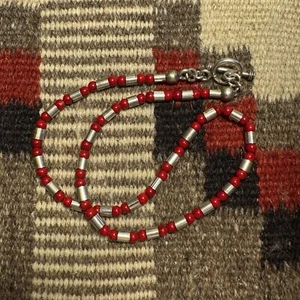 VINTAGE STERLING SILVER HAND BEADED NAVAJO BRACELET NECKLACE - Picture 1 of 2