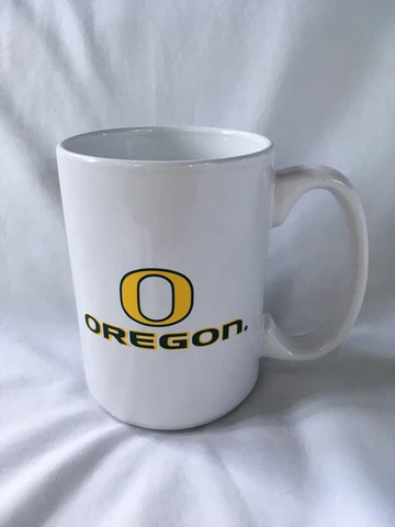 University Oregon Tall White Ceramic Mug O Logo Mighty Oregon Fight Song NWT Cover