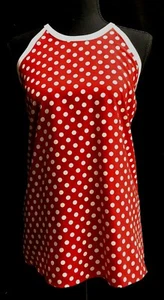 "C" Marke Top ärmellos klein rot mit weißen Tupfen Tie in hinteren Seitenschlitzen EUC - Bild 1 von 11