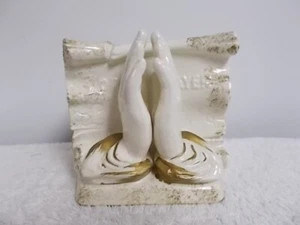 Vtg Lefton Lord's Prayer Praying Hands Religious Ceramic Flower Pot Planter Vase - Picture 1 of 6